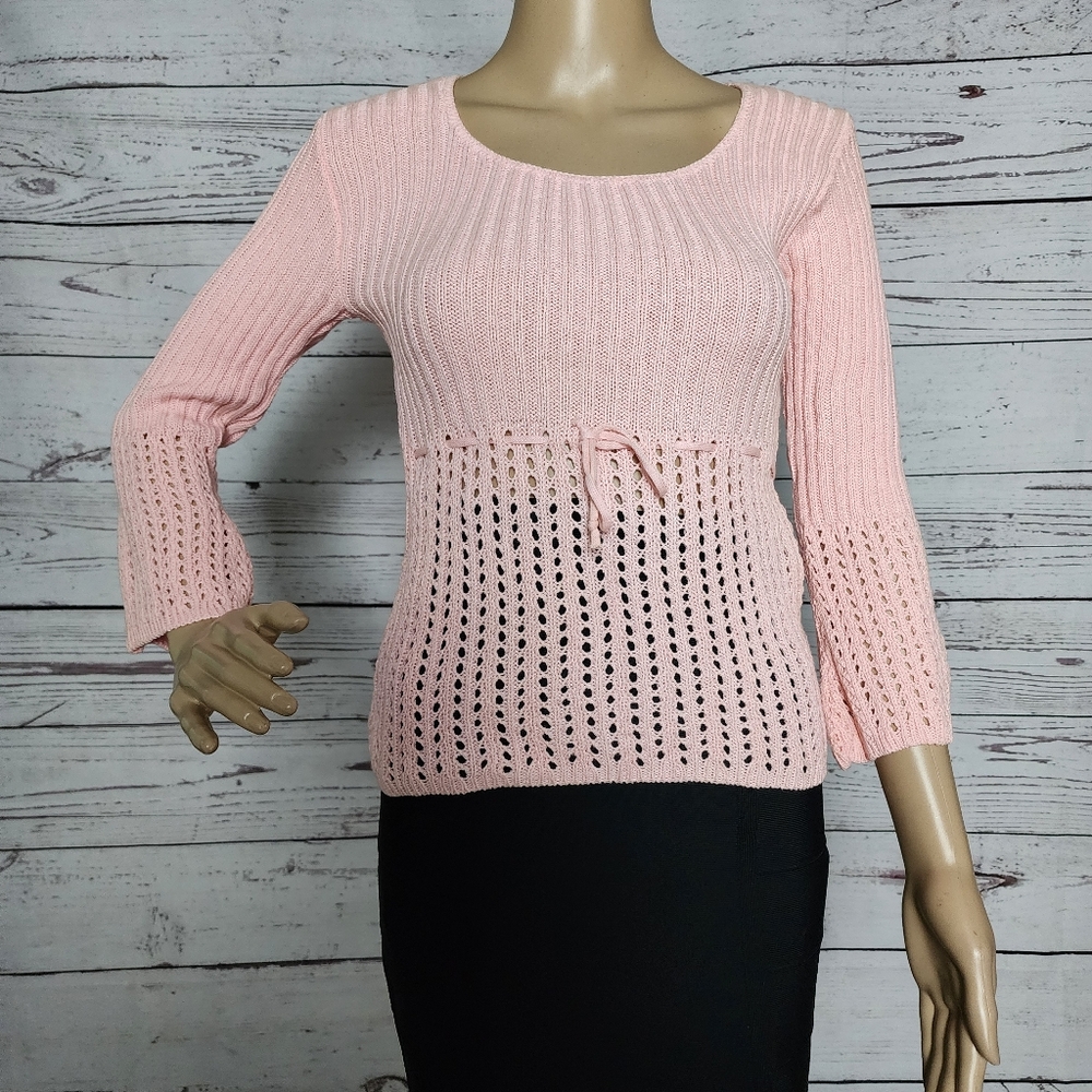 Vintage Knits Landing Pointelle Knit 100% Cotton Sweater - Medium- Made in USA